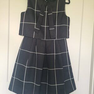 Gracia Windowpane Dress with Tie Neck, Size Medium